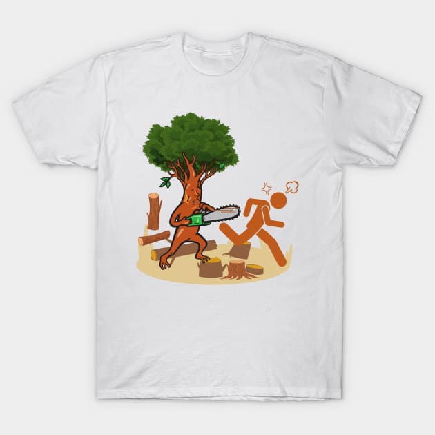 Tree vs Lumberjack T-shirt Funny Humor Woodland Axe Plaid Flannel Nature Beard Tee Shirt Eco Forest Green Giving Tree T-Shirt by hardworking